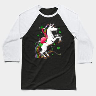 Flamingo Riding Unicorn St Patricks Day Irish Baseball T-Shirt